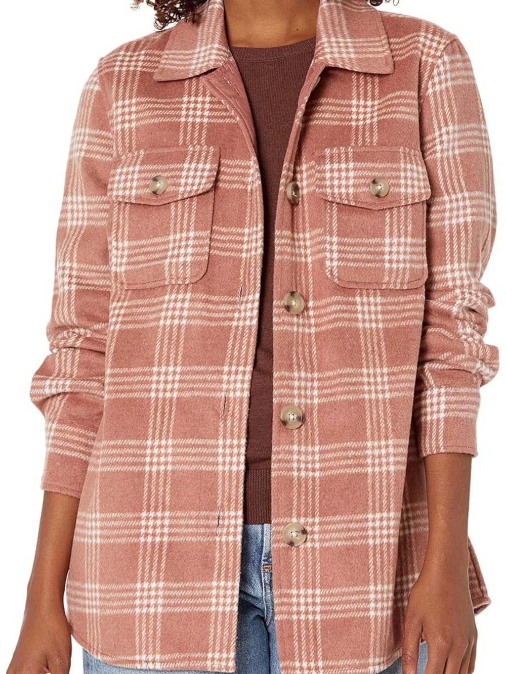 Tribal Pink Plaid Button-Up Fall Shacket - Size M